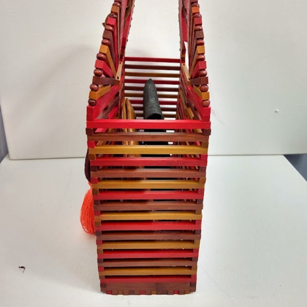 Vince Camuto Bayne Bamboo Clutch Purse NEW Papaya Orange Summer Colorful - Picture 4 of 11